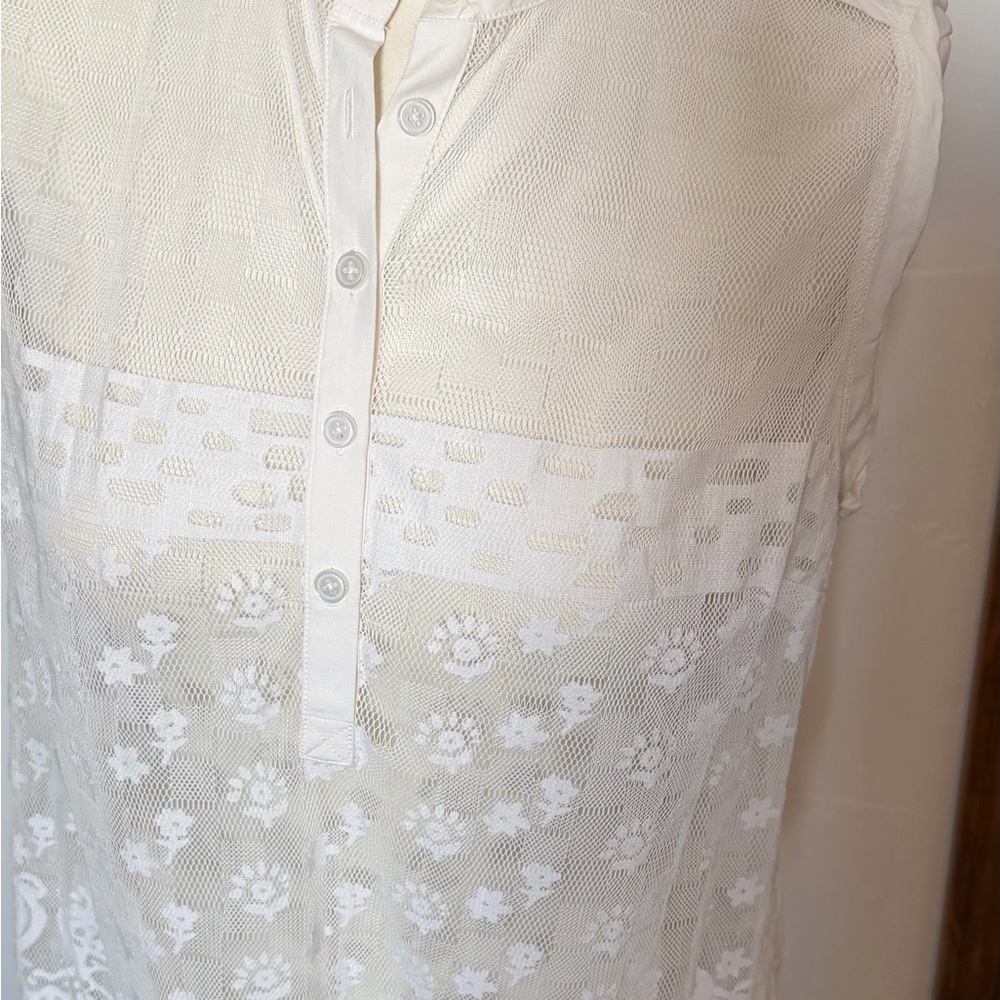 CAbi Cream Lace Button-Up Top Swim Cover Up